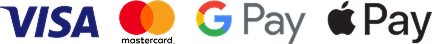 Visa, Mastercard, Apple Pay, Google Pay